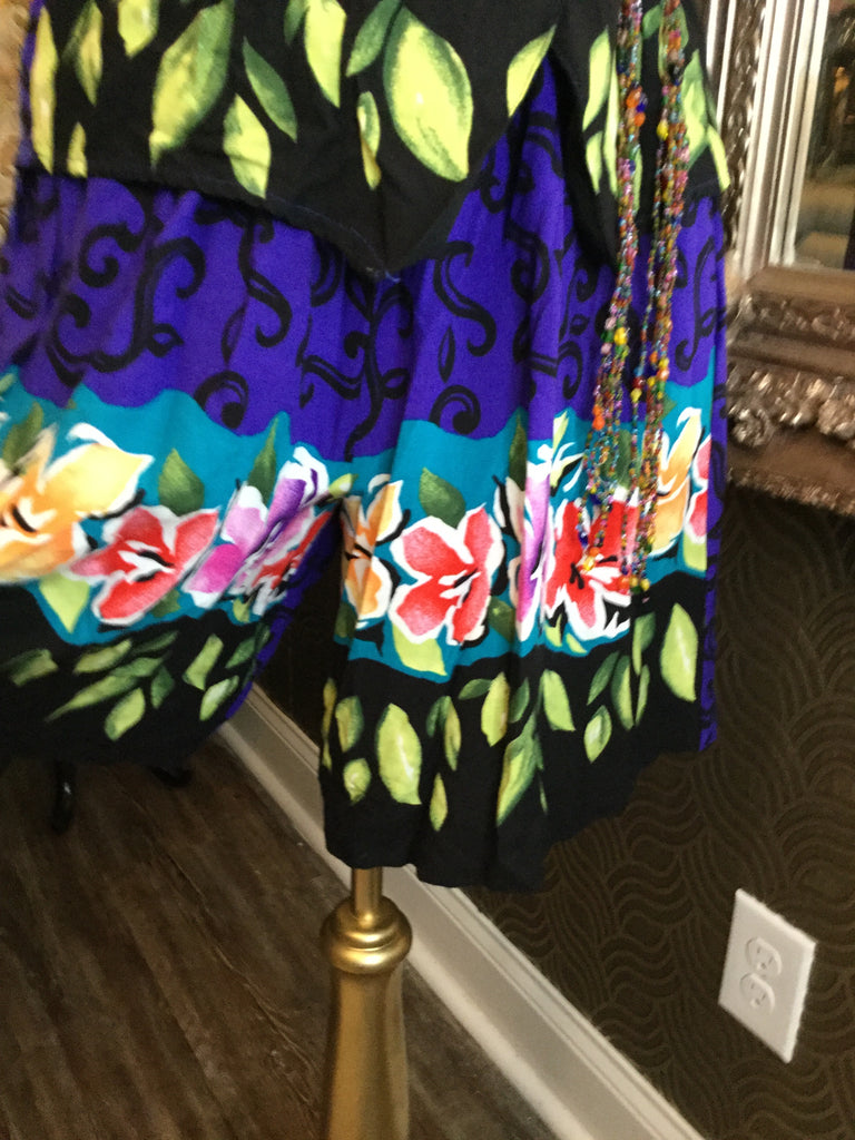 Vintage purple black floral print top shorts