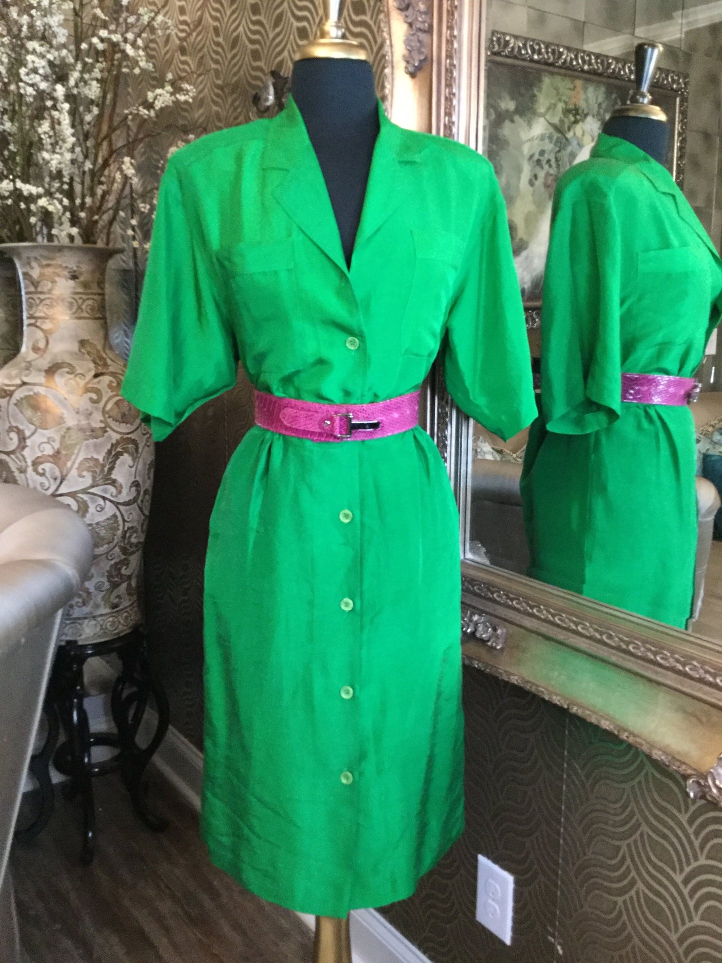 Vintage green silk top skirt