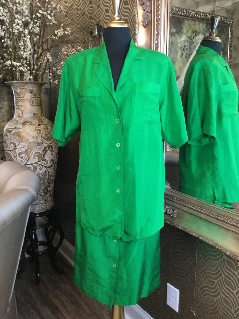 Vintage green silk top skirt