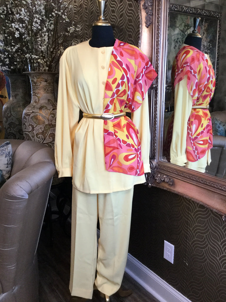 Vintage yellow button front top pants