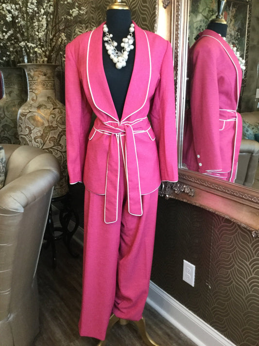 Vintage pink white trim belt jacket pants