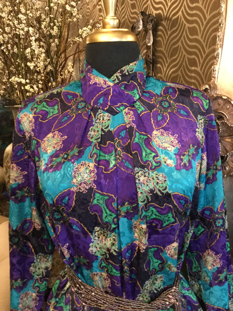 Vintage purple teal multi print top