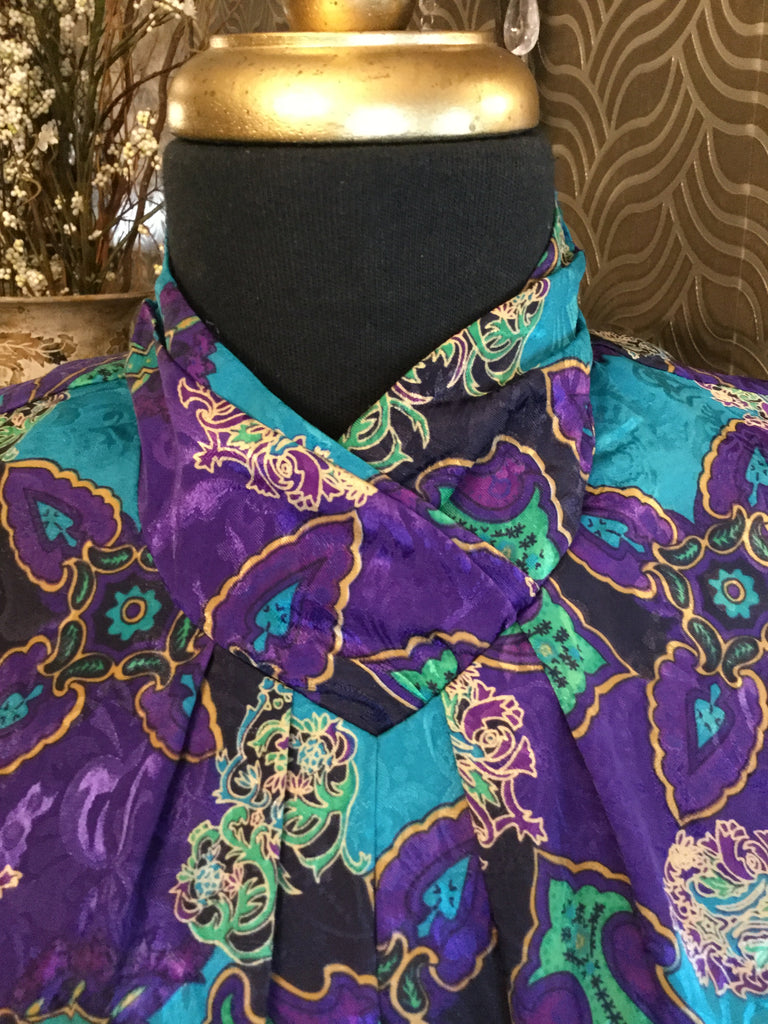 Vintage purple teal multi print top