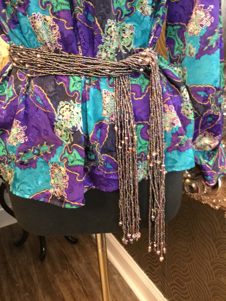 Vintage purple teal multi print top