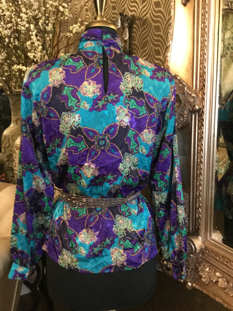 Vintage purple teal multi print top