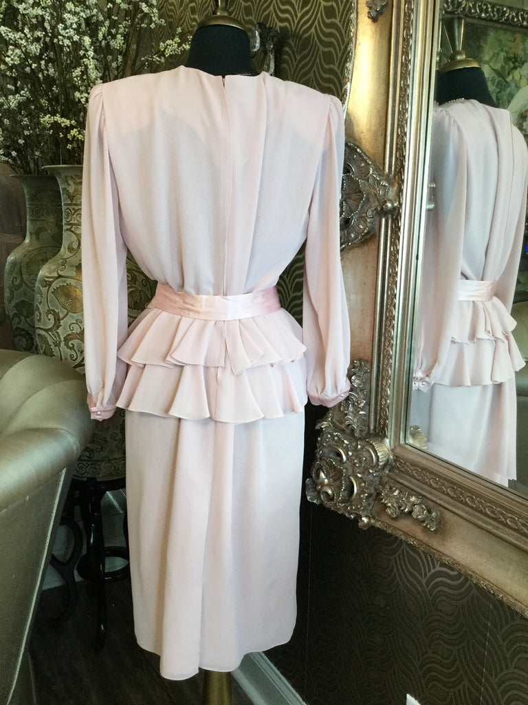 Vintage pink ruffle beaded belt dress