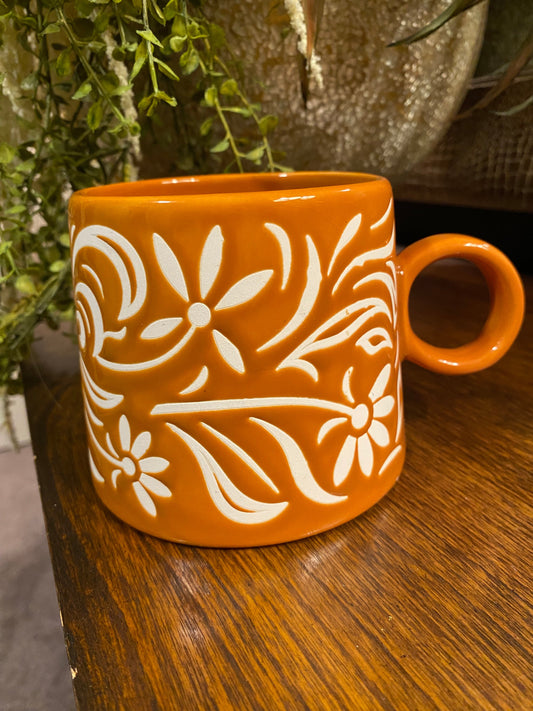 Sunday Morning ceramics golden copper embossed print mug