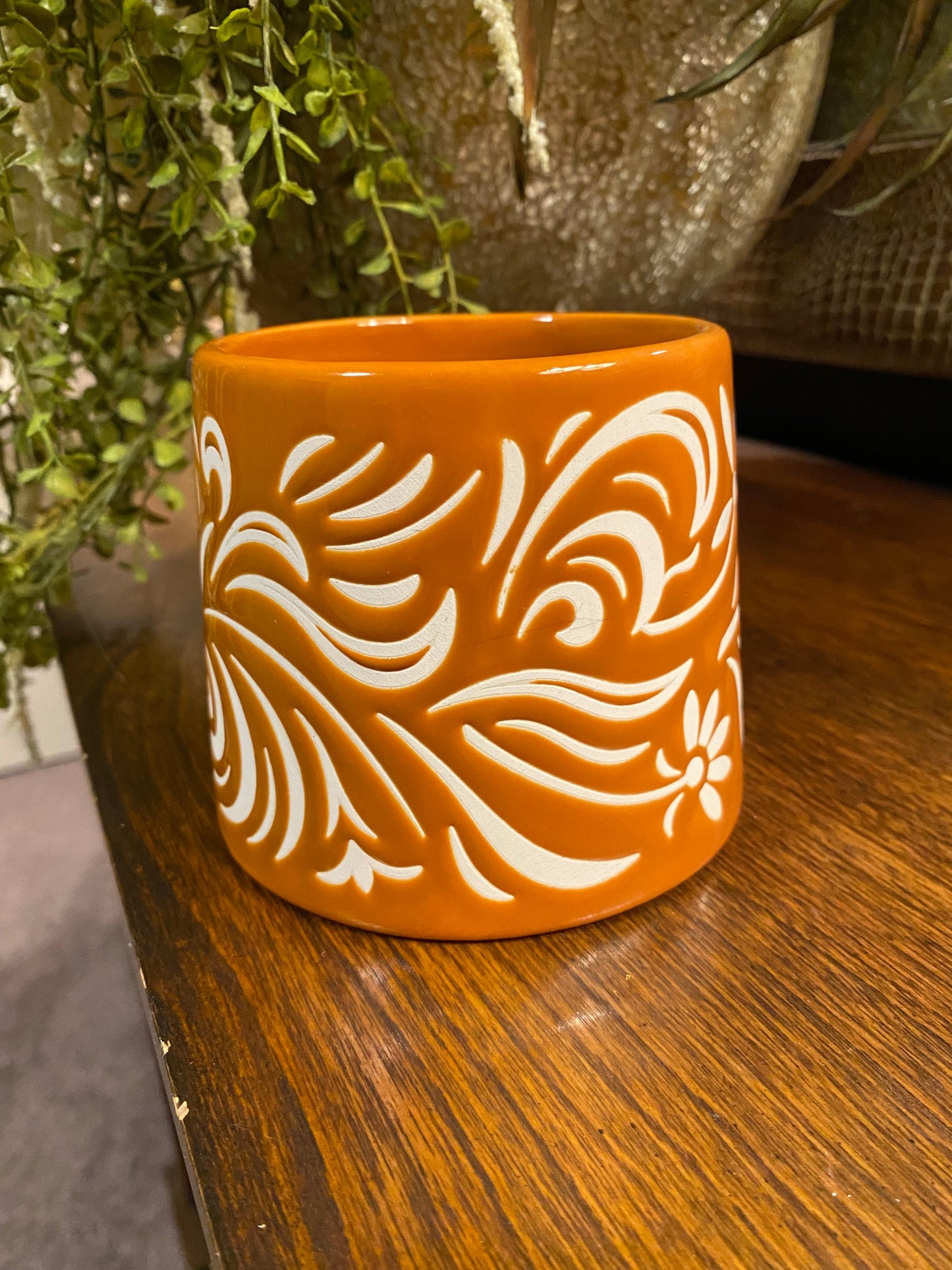 Sunday Morning ceramics golden copper embossed print mug