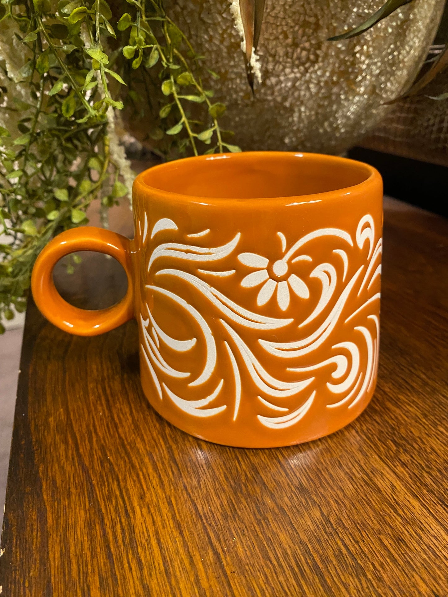 Sunday Morning ceramics golden copper embossed print mug