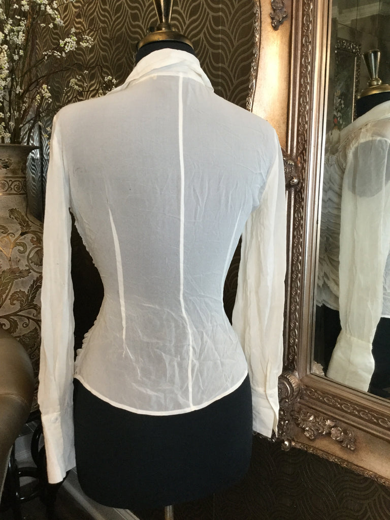 white silk draped top