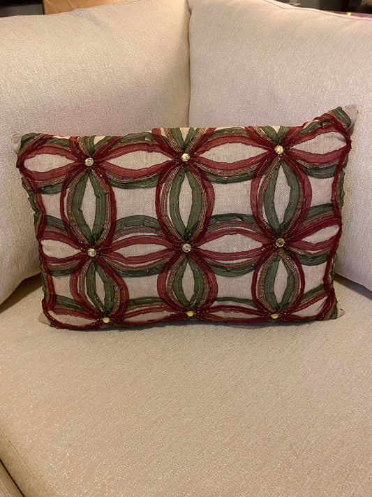 Pier 1 Christmas beaded ribbon gem holiday pillow