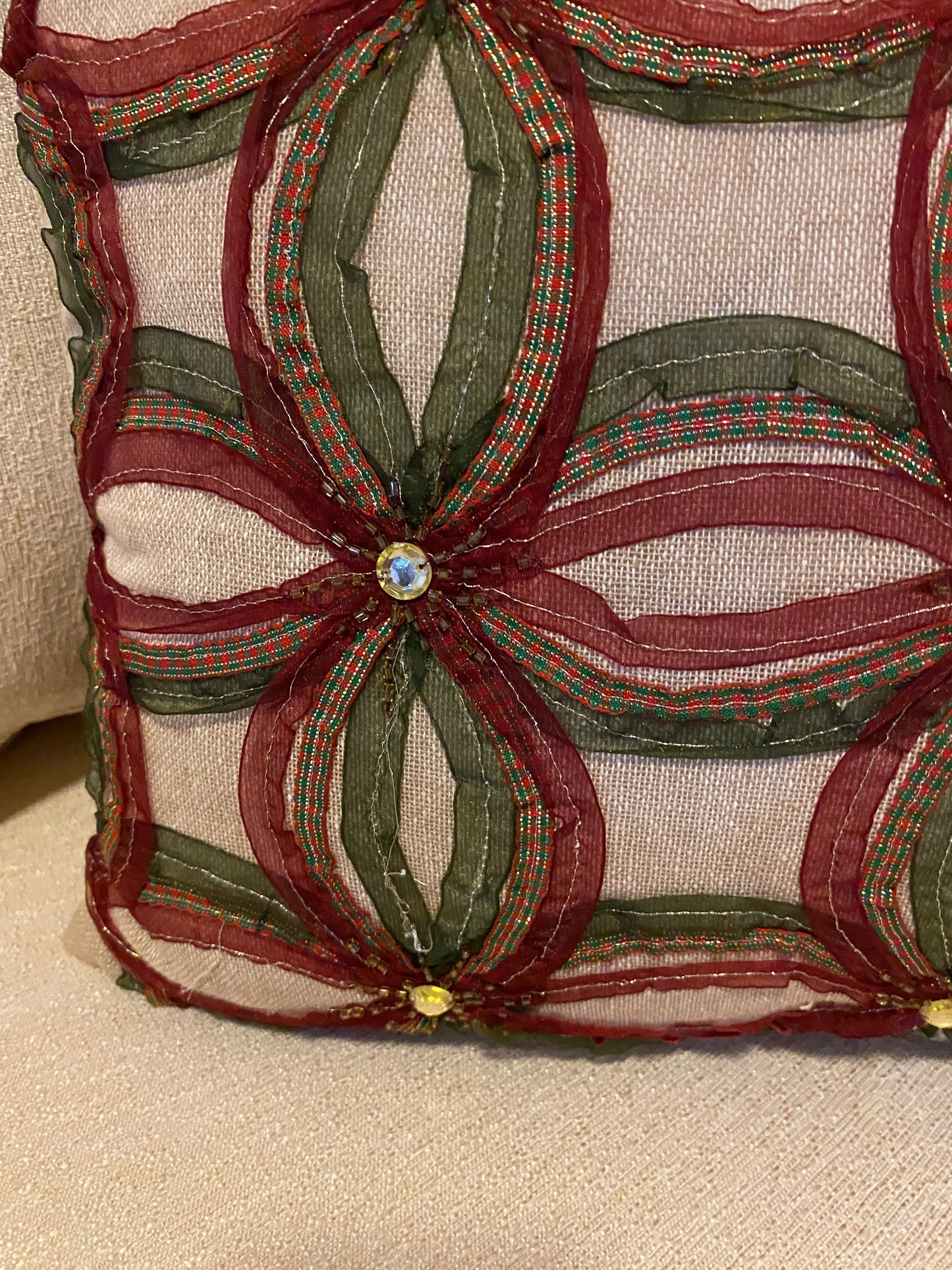 Pier 1 Christmas beaded ribbon gem holiday pillow