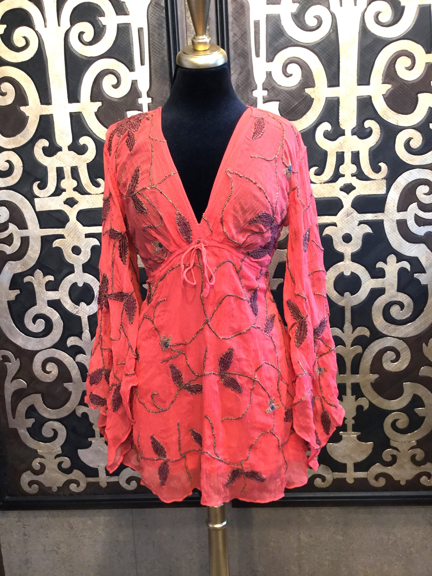 Free People Rayon Long Sleeve V-Neck Dresses SIZE: M