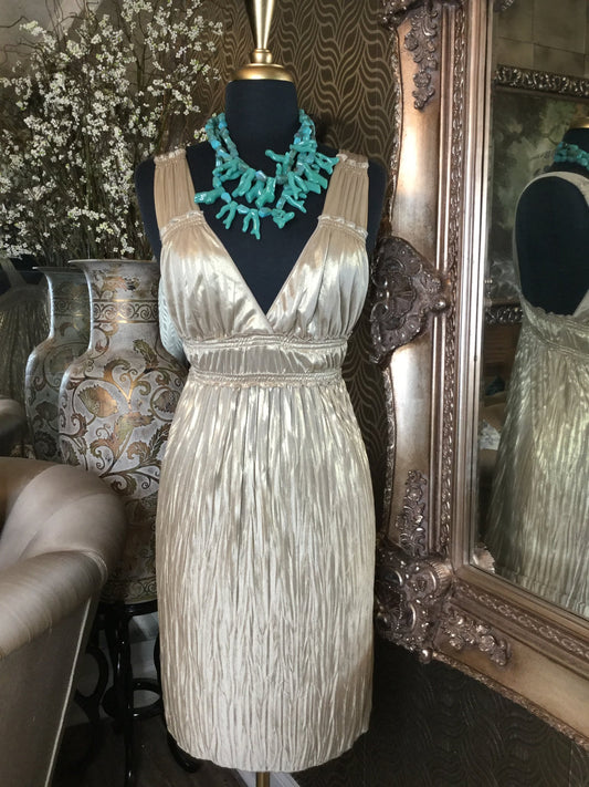 Gold metallic pleaded dress