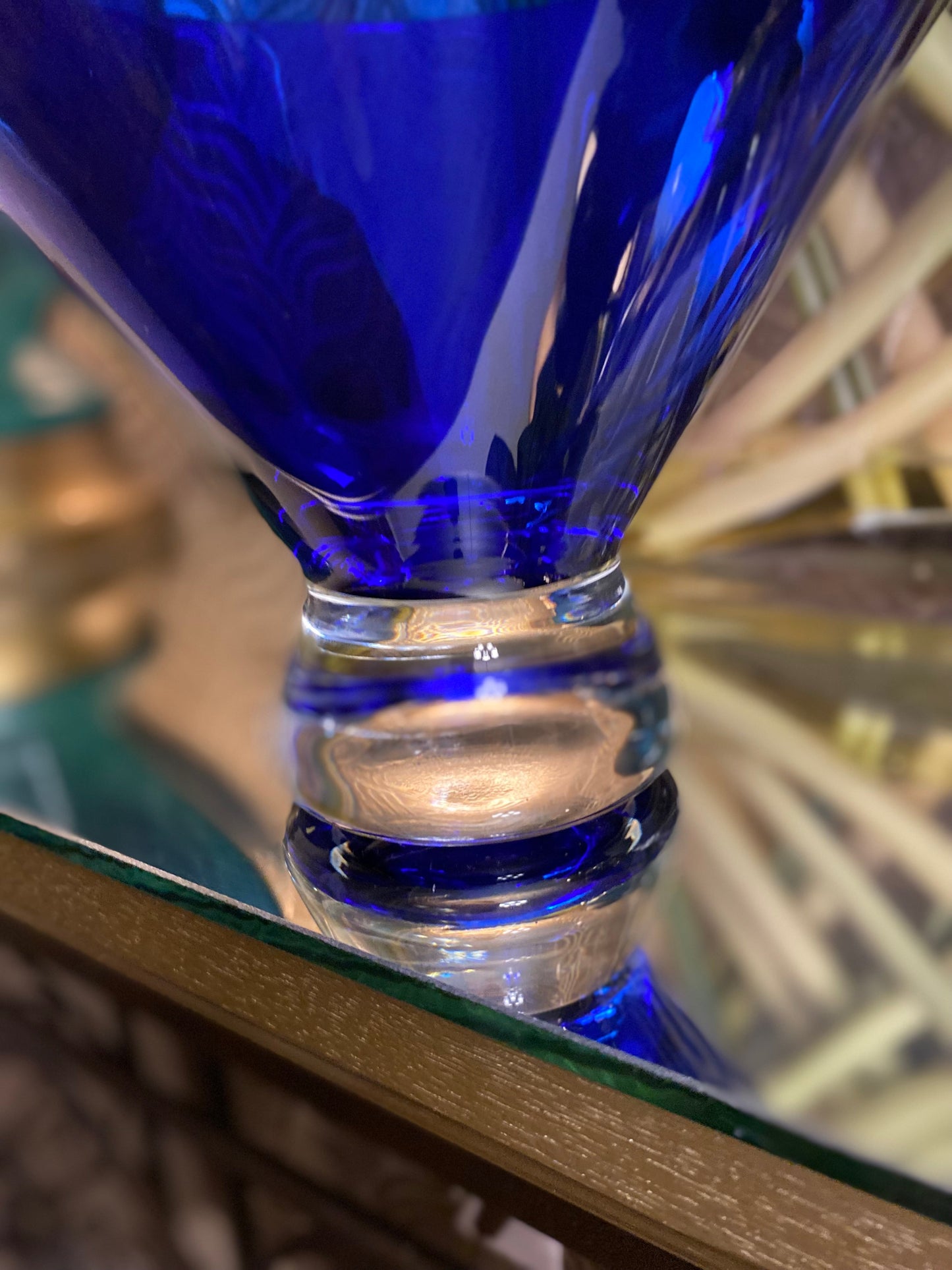 Cone shaped cobalt blue handcrafted blown glass bowl