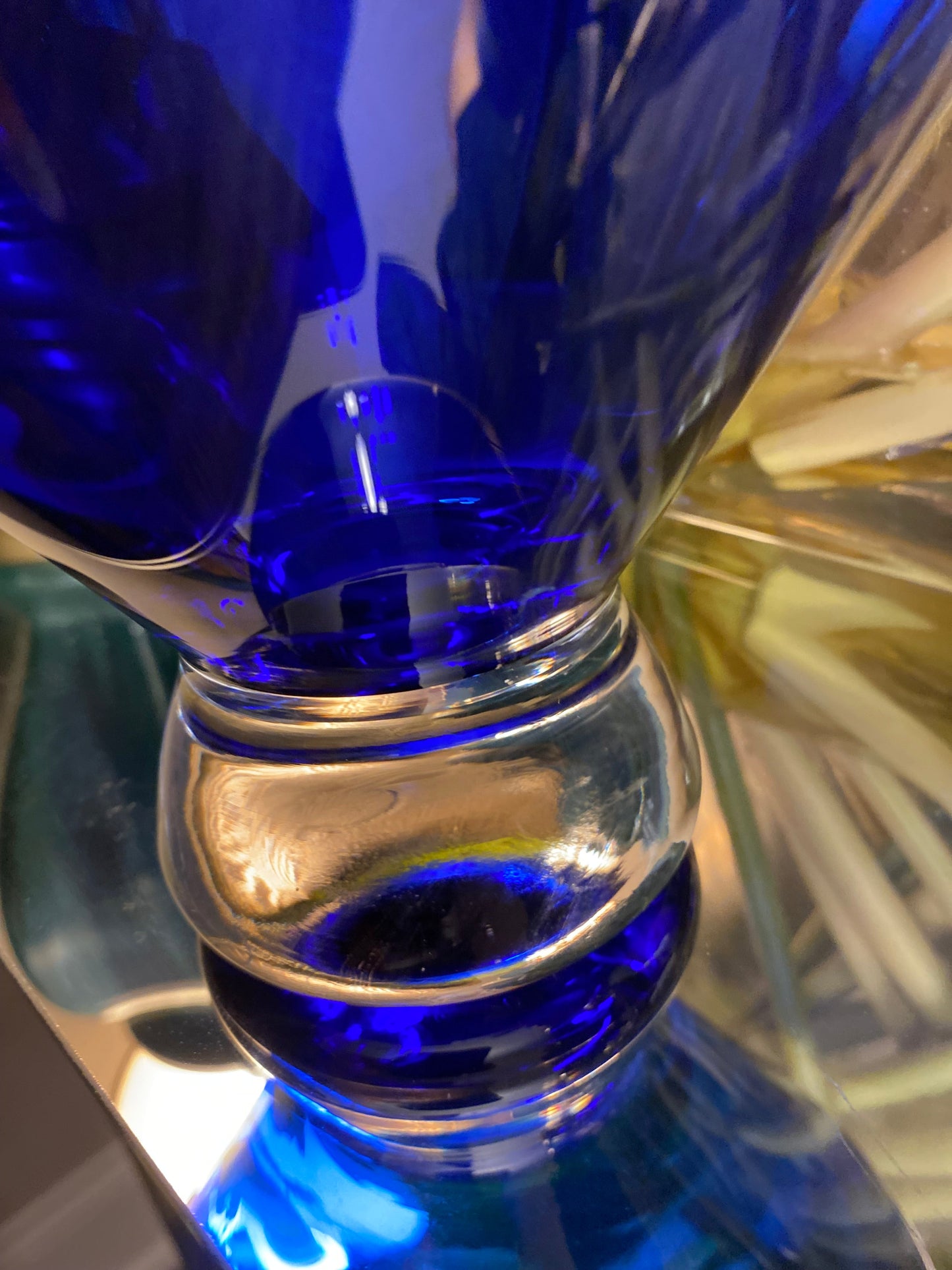 Cone shaped cobalt blue handcrafted blown glass bowl