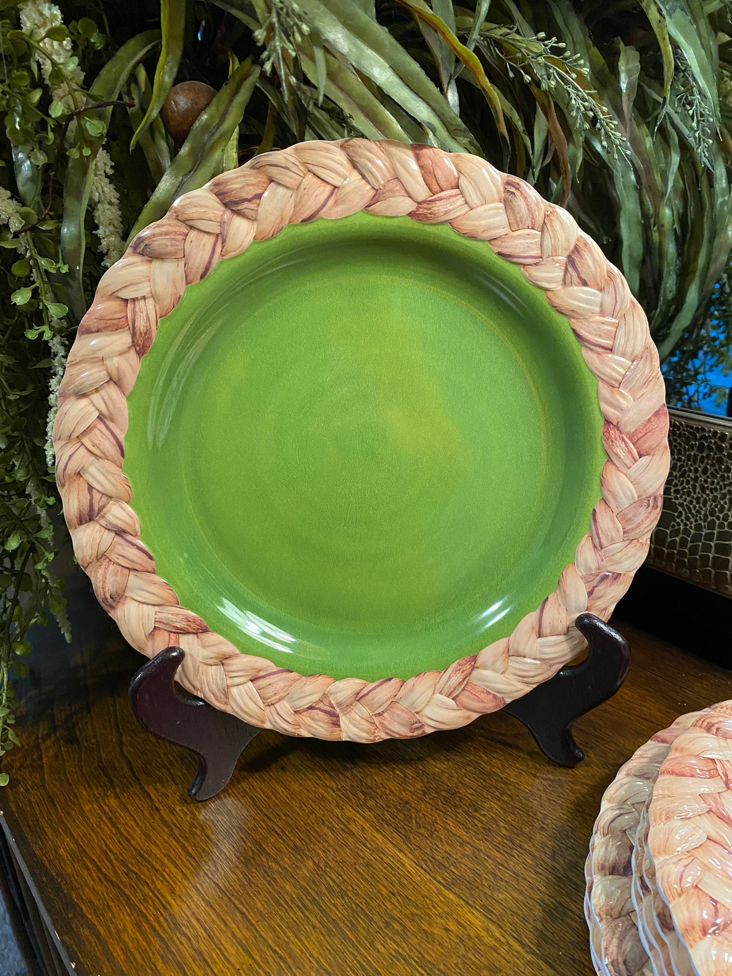 Pier 1 Imports Tropical palm leaves braided melamine dinner plates