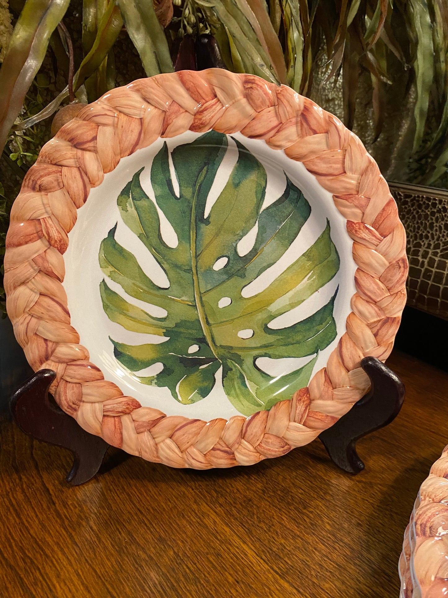 Pier 1 Imports Tropical palm leaves braided melamine dinner plates