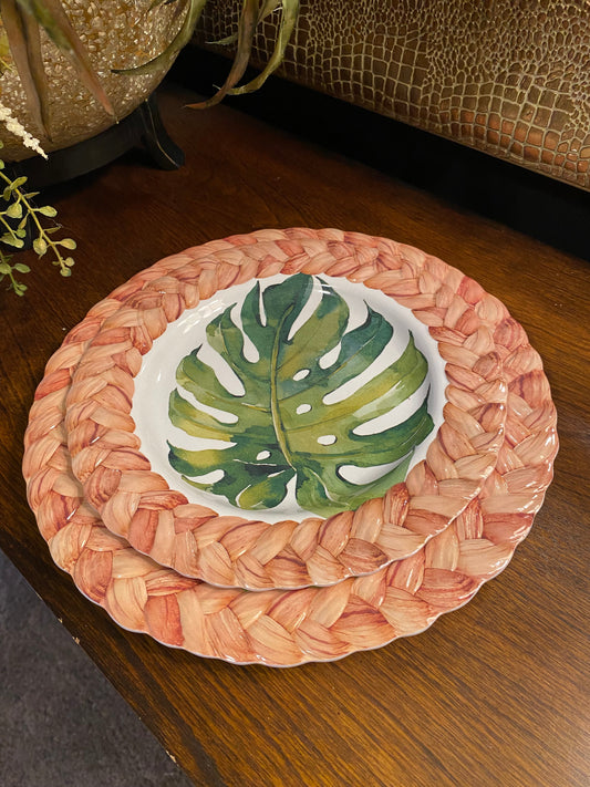 Pier 1 Imports Tropical palm leaves braided melamine dinner plates