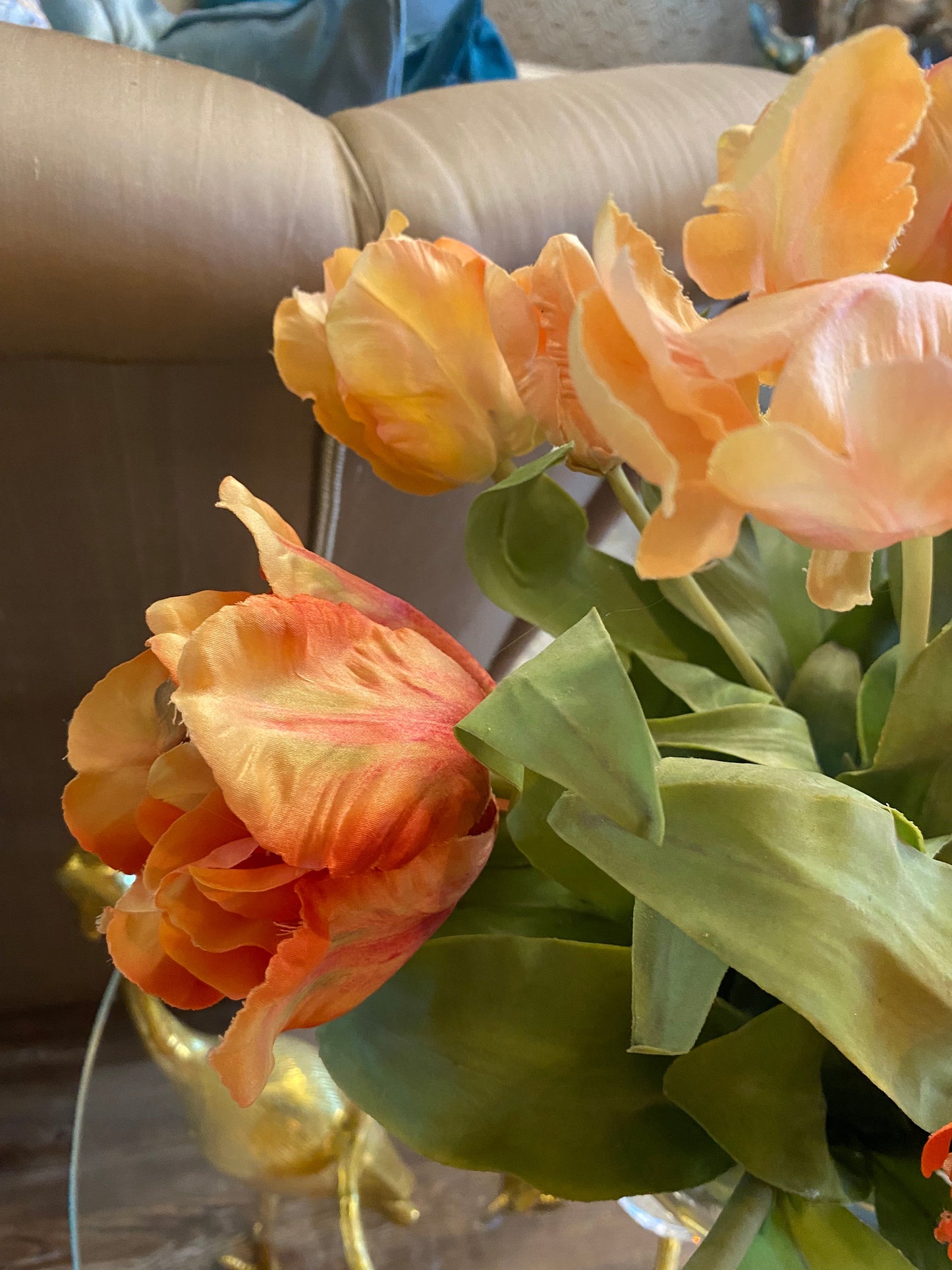 Cocktail tulip mix colorful orange glass vase arrangement