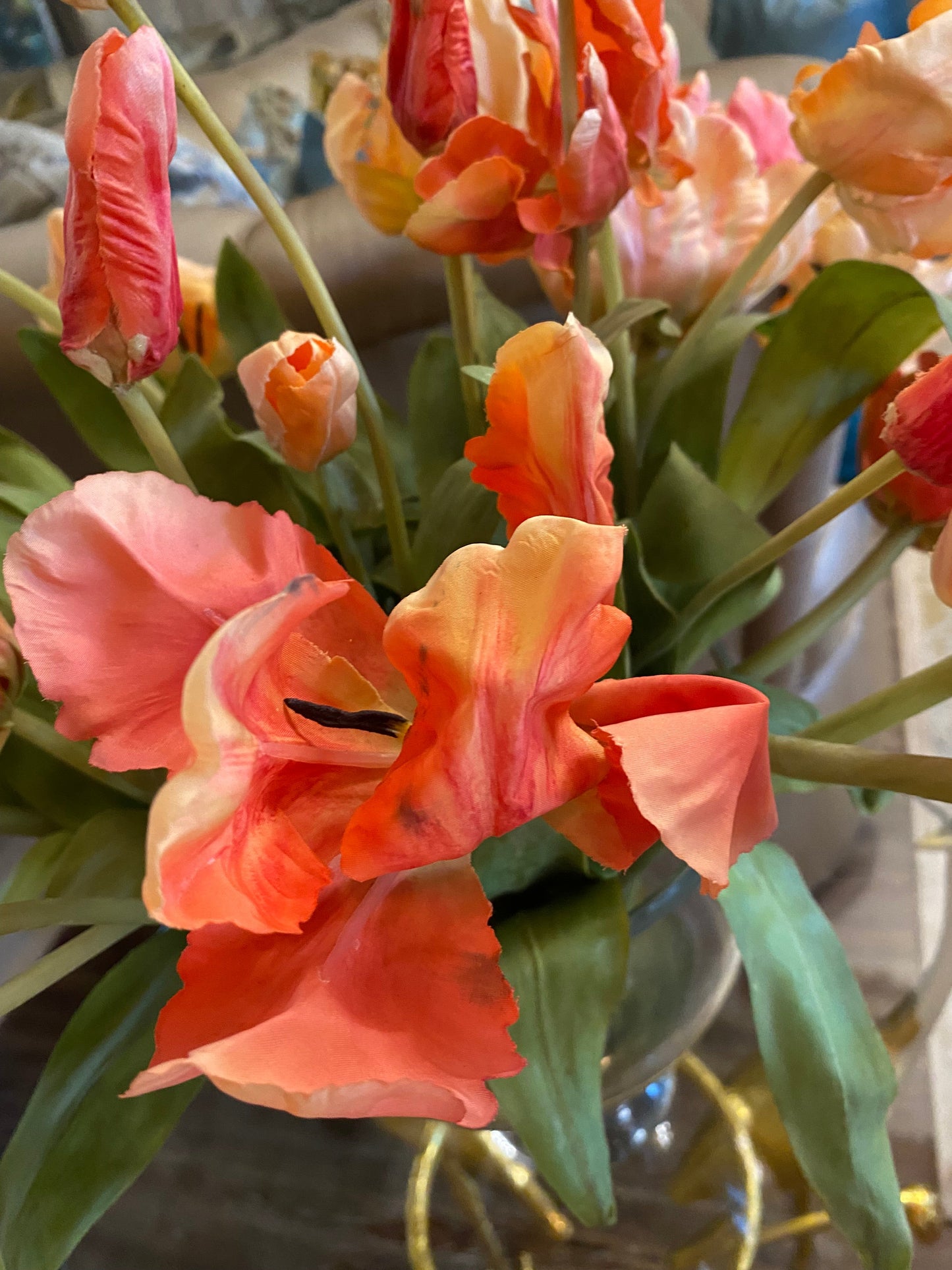 Cocktail tulip mix colorful orange glass vase arrangement