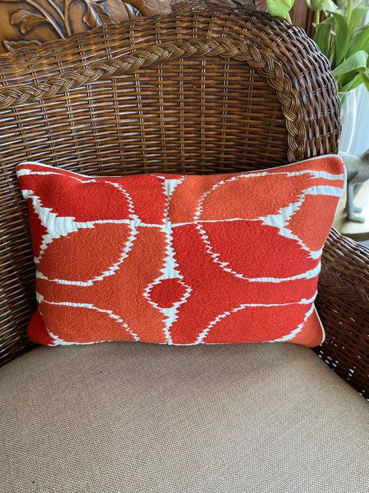 Williams Sonoma embroidery cream multi orange linen pillow