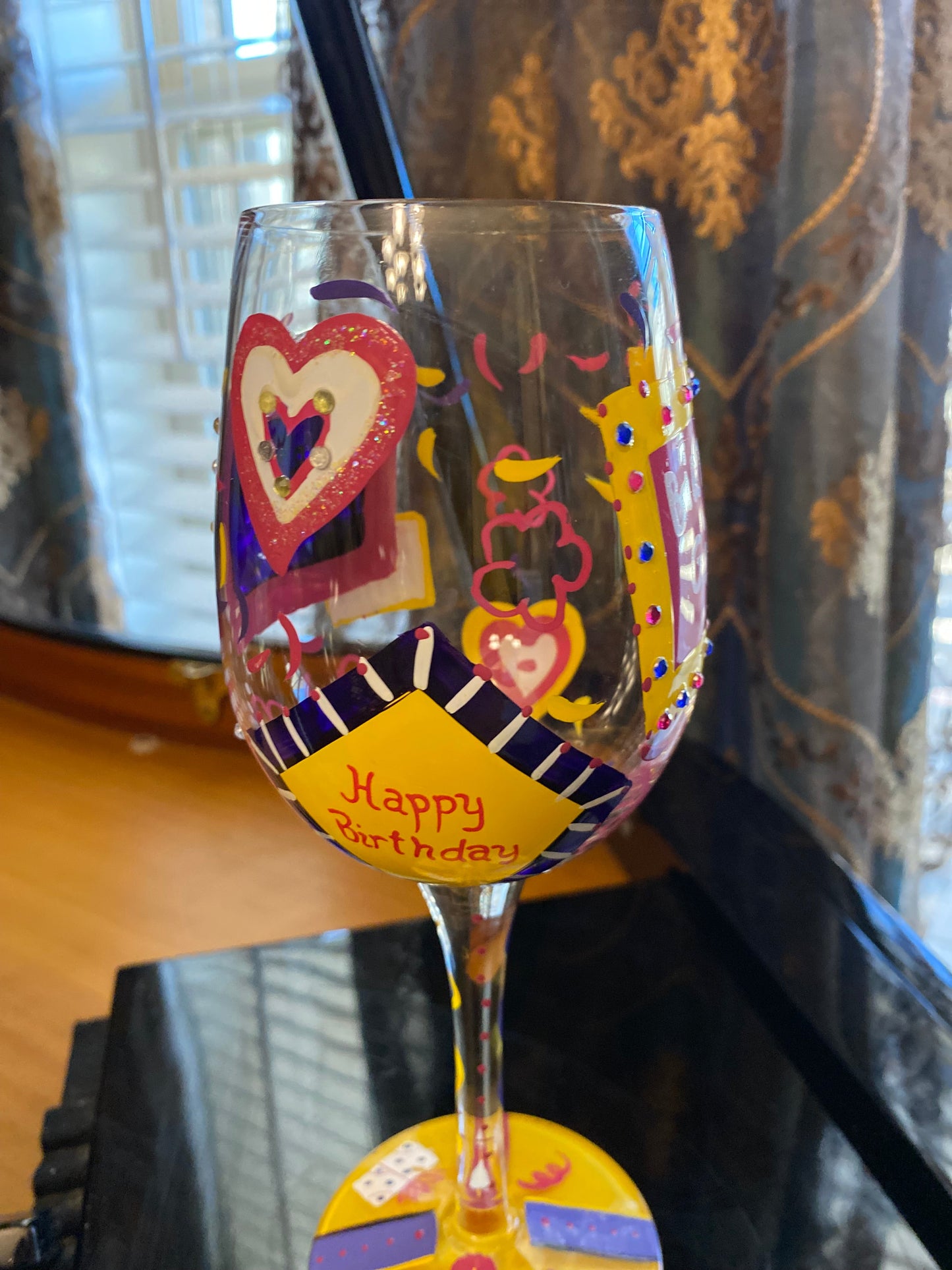 Lolita colorful birthday girl hand painted wine glass