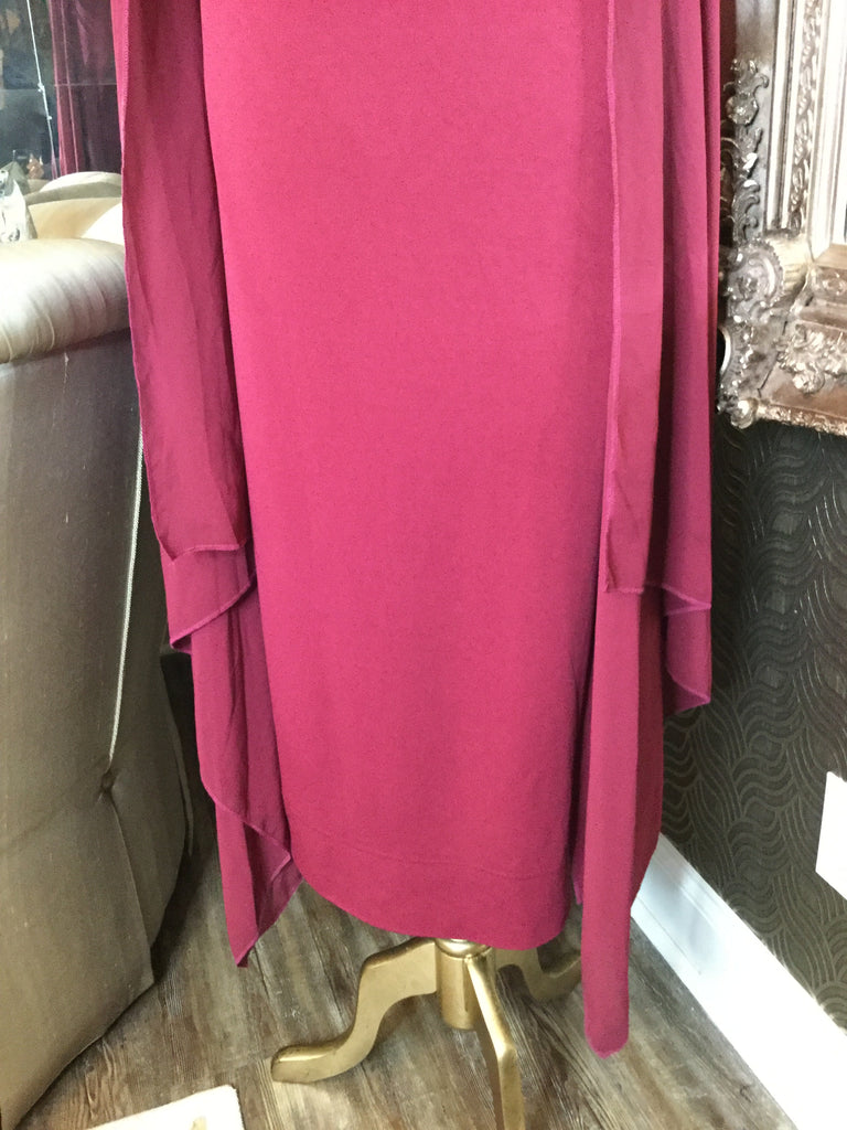 Beautiful wine round neck batwing cape sleeves dress