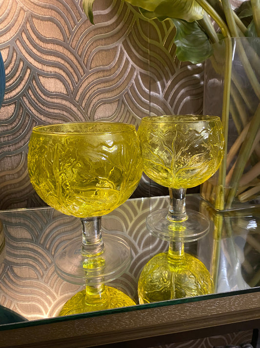 Sigma Secla yellow cabbage texture goblet glasses H 6"