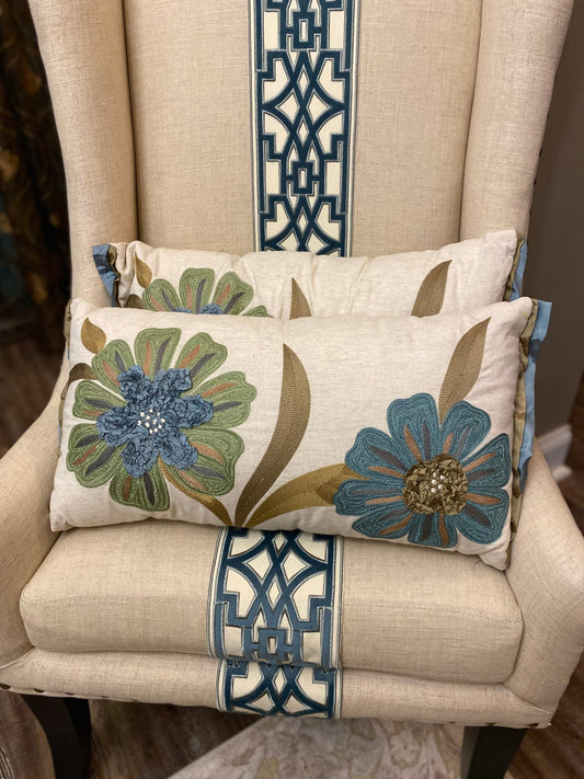 Pier 1 lumbar flower beach boho embossed Embroidered pillows