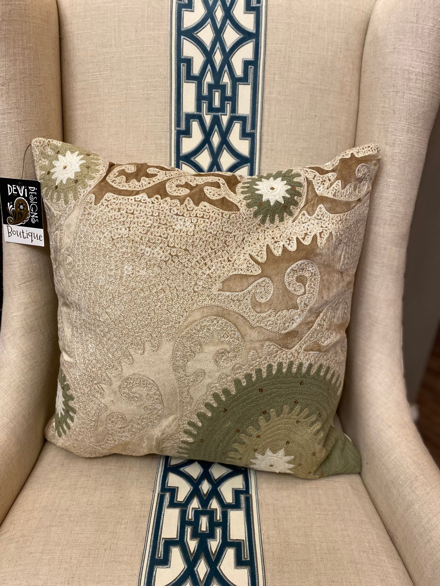 Devi design cream embroidery print  pillow