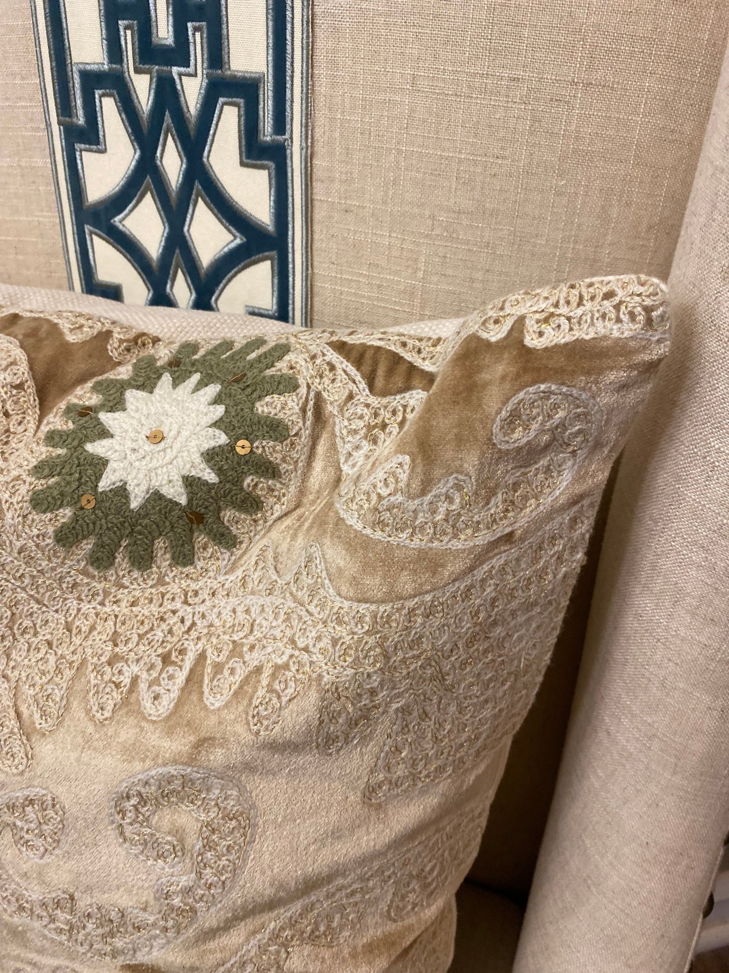 Devi design cream embroidery print  pillow