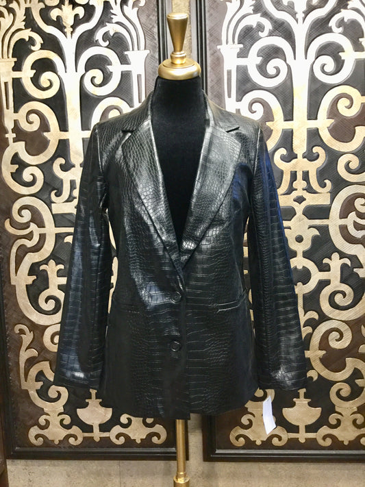 Halogen croc embossed black faux leather blazer